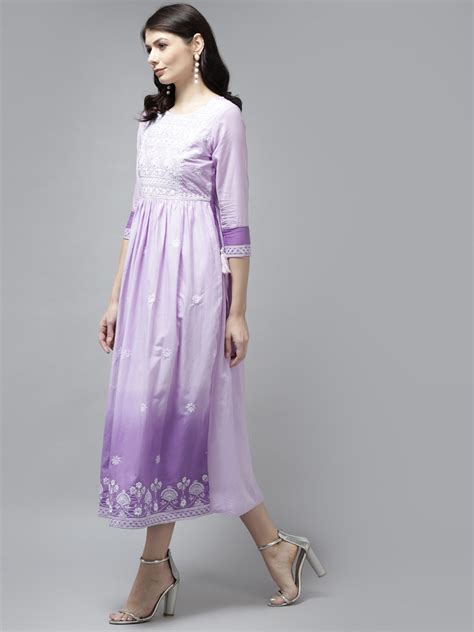Lavender Cotton Ethnic Midi Dress freeshipping - Yufta Store