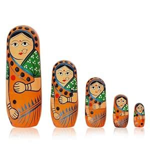 Buy Traditional Indian Wooden Nesting Dolls – Hand-Painted Set of 5 ...