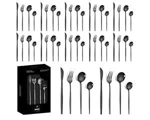 ServKitch Matte Black Silverware Set 48-Piece Stainless Steel Flatware ...