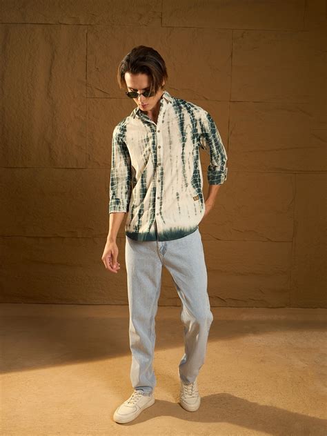 Green & White: Full Sleeves Tie & Dye Shirt – Dennison Fashion India