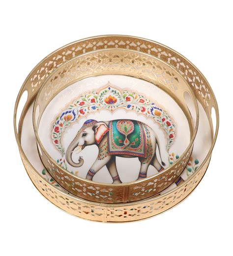 Indian Elephant Design Serving Trays Set (8 Inches & 10 Inches),Servin ...