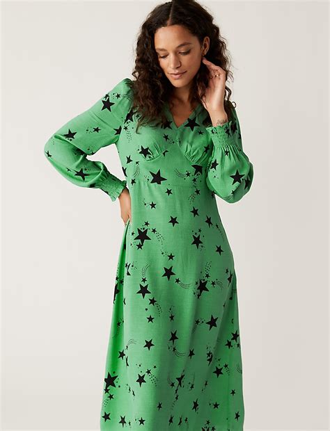 Buy Star Print V-Neck Midi Tea Dress at Marks & Spencer