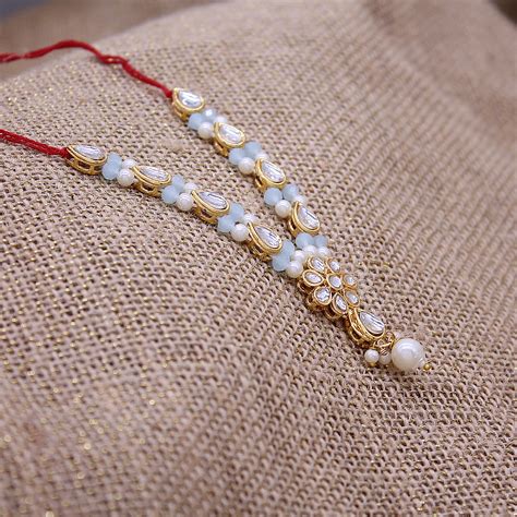 Beads and Leaf design stone decorated haar for idols – MyKanha.com