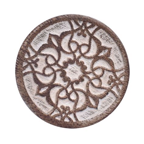 Handmade White and Brown Wooden Round Wardrobe Knobs