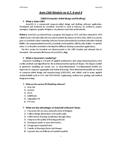 Auto CAD theory notes - Auto CAD Module no 6,7, 8 and 9 CADD (Computer ...