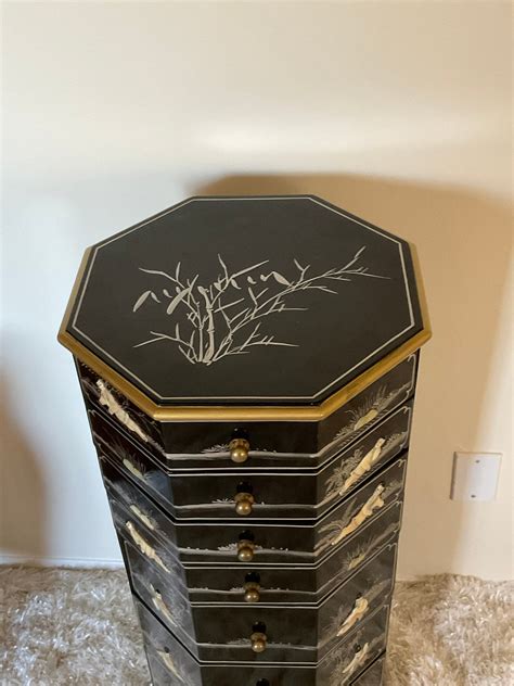 Vintage Asian Mother Of Pearl Octagon Eight (8) Drawer Jewelry Armoire ...