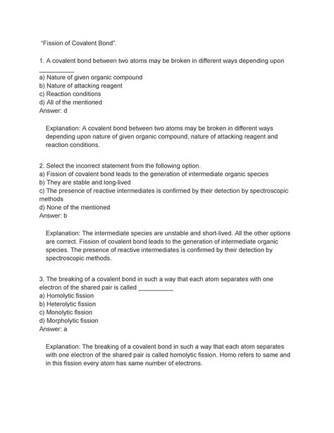 Engineering Chemistry (40) - “Fission of Covalent Bond”. A covalent ...