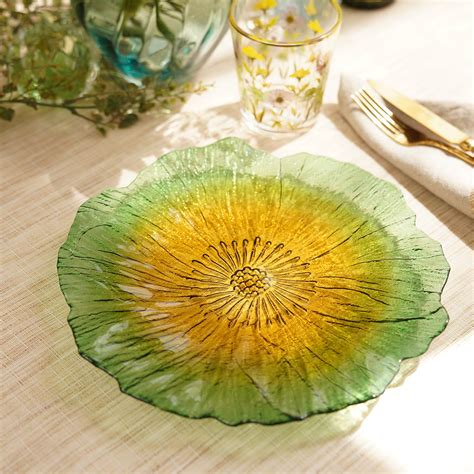 Buy PURE HOME + LIVING Set of 2 Green and Yellow Floral Shaped Glass ...