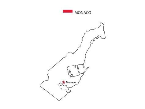 Hand draw thin black line vector of Monaco Map with capital city Monaco ...