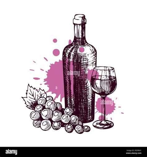 Wine Bottle And Glass Drawing
