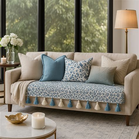 Blue Bird 3+2+2 Seater Sofa Cover With Tassels | 4 Seater Set Tassel ...