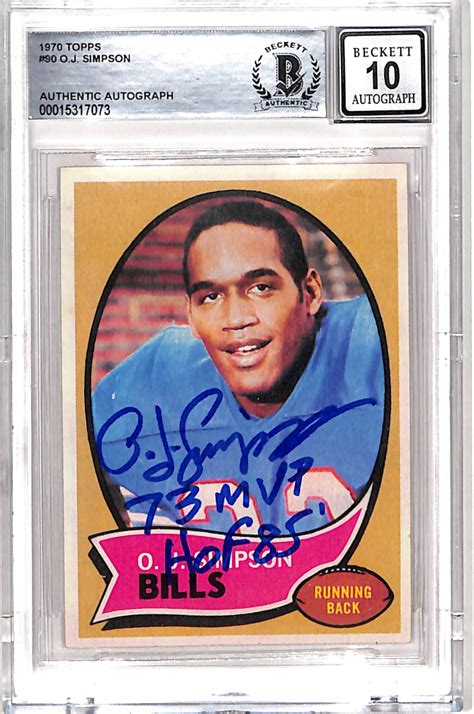 OJ Simpson Signed 1970 Topps “73 MVP” “HOF” Trading Card Beckett ...