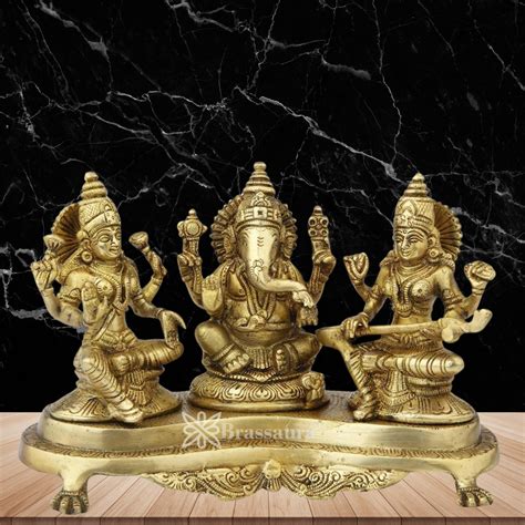 Brass Antique Lakshmi Ganesh Saraswati Weight 3.3 Kg & Height 7 Inch ...