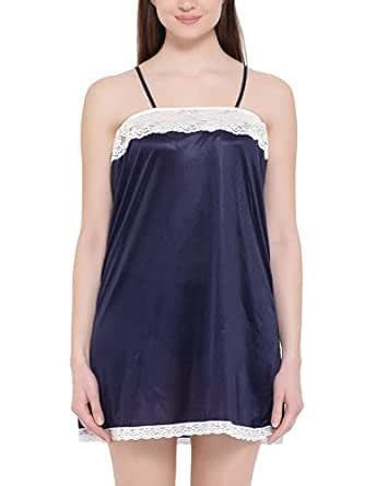 Clovia Women's Satin Solid Night Slip (Navy Blue, Large) : Amazon.in ...