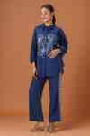 Buy Blue Viscose Embroidery Collared Kiaa Shirt And Pant Co-ord Set For ...