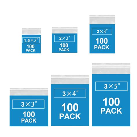 600 Pack 2 Mil Thick Poly Ziplock Bags, 6 Assorted Sizes, 1.5x2 2x2 2x3 ...