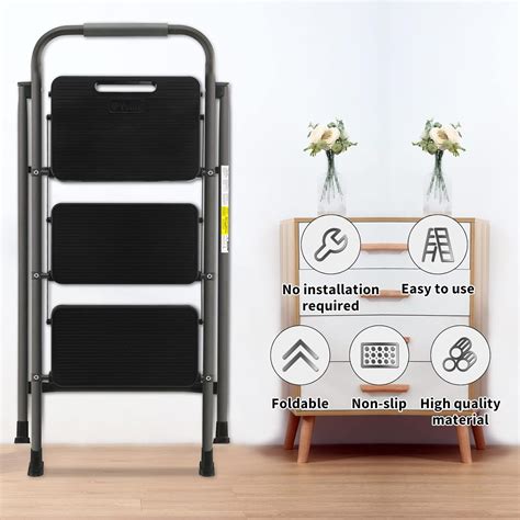 Buy Yvan Step Ladder, 3 Step Folding Stool with Non-Slip Wide Pedal ...