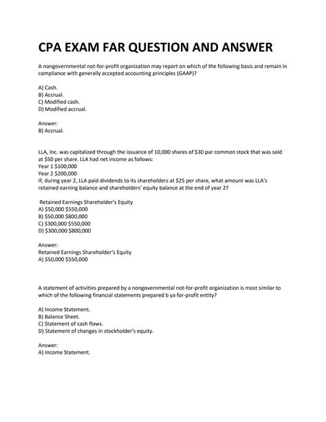SOLUTION: Financial Accounting and Reporting (FAR) CPA Practice exam ...