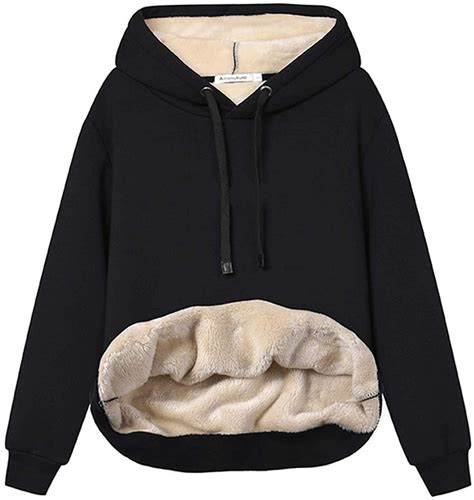 Haellun Womens Casual Winter Warm Fleece Sherpa Lined Pullover Hooded ...