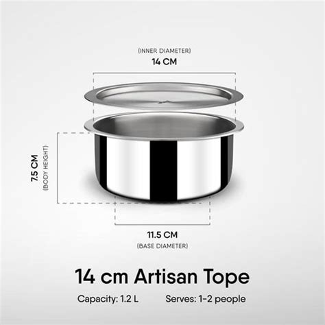 Stahl Triply Stainless Steel Artisan Tope with Lid, 14cm, 1.2 Liters ...