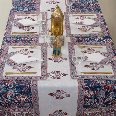 Buy Block Printed Blue Floal Pure Cotton Outdoor Table Covers – DMAASA