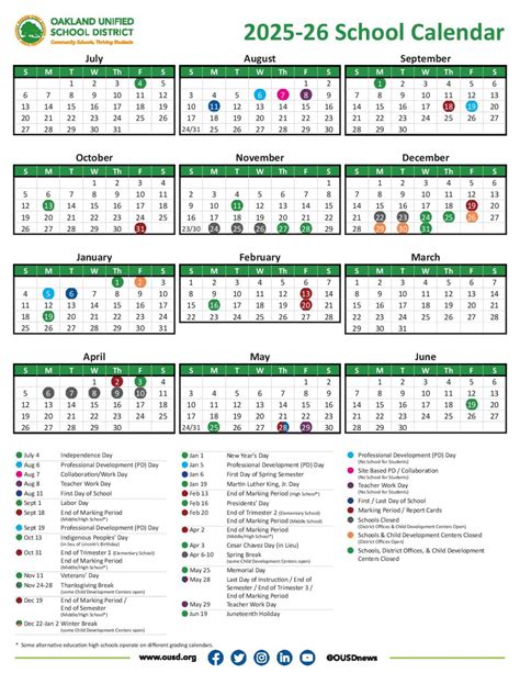Oakland Unified School District Calendar 2025-2026 PDF - School ...