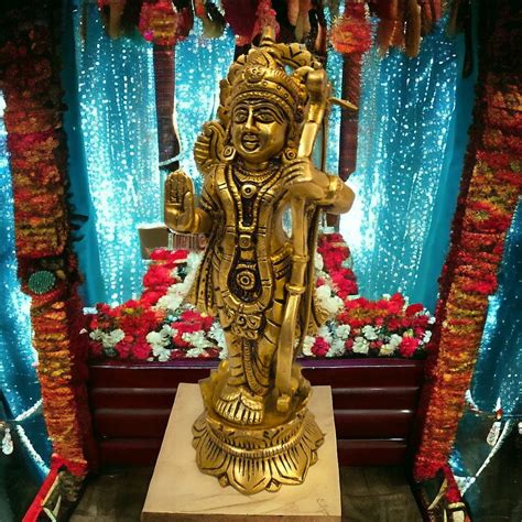 Brass Lord Rama Statue with Arrow and Bow 8 Inch Golden Idol