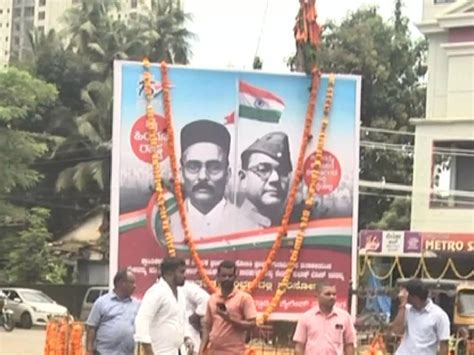 BJP leader Yashpal Suvarna garlands Savarkar portrait in Udupi