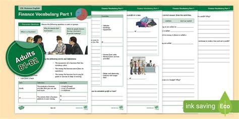 ESL Business English: Finance Vocabulary Part 1 Worksheet