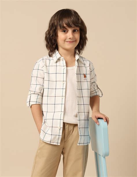 Buy Boys Windowpane Checked Oxford Shirt Beige|U.S. Polo Assn. India
