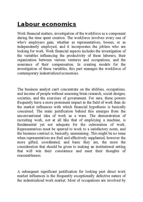 Labour economics - Labour economics Work financial matters ...