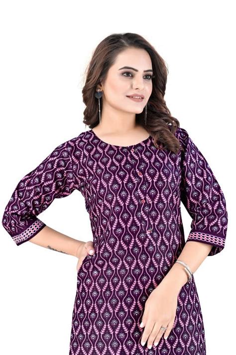 Dishani Cotton Kurtis for Women with Pocket, 3/4th Sleevs & Knee Length ...