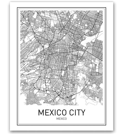 MotivatedWallArt Minimalistic Mexico City Map Print - Modern Wall Art ...