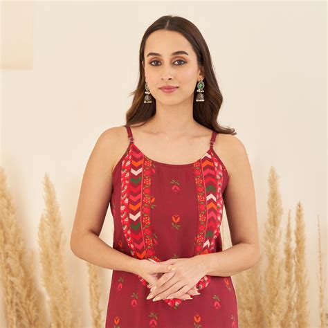 Buy Maroon A-Line Spaghetti Dress with Floral Shrug | Rustorange