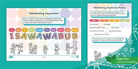 Subordinating Conjunctions Activity (Ages 6 - 7)