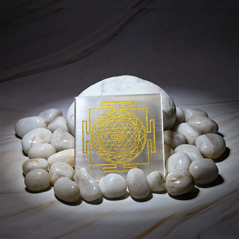 Buy Selenite Plate with Golden Shri Yantra for Harmony | Vrishta