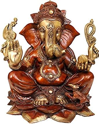 Exotic India Lord Ganesha Seated on Lotus - Brass Statue : Amazon.in ...