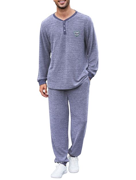 U2SKIIN Mens Pajama Set, Henley Collar Loungewear Long Sleeve Casual ...