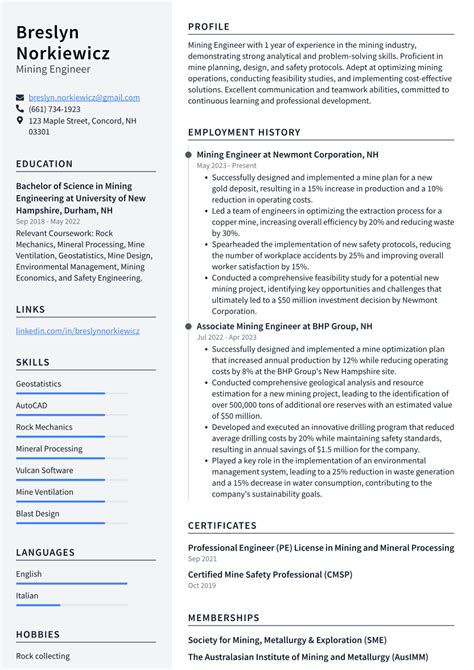 Mining Engineer Resume Examples and Templates | ResumeCat