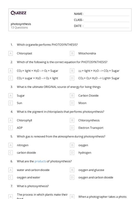 50+ photosynthesis worksheets on Quizizz | Free & Printable