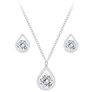 Via Mazzini 92.5-925 Sterling Silver Sparkling Crystal Teardrop Pendant ...