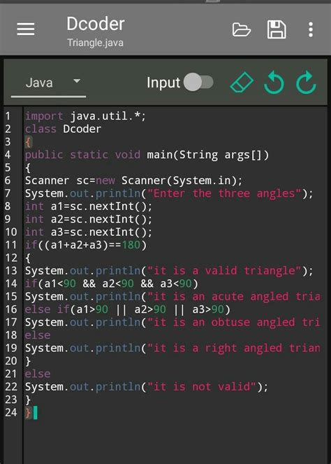 Write a java program to input three angles of a triangle and print if a ...