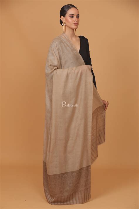 Pashtush Womens Extra Fine Wool Shawl, Jacquard Palla Design, Taupe ...