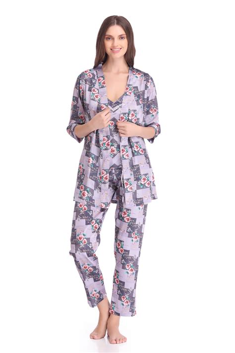 Satin Night suit with Robe - Private Lives