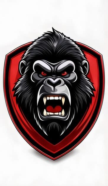 Black gorilla head red eyes bared teeth red shield | Premium AI ...