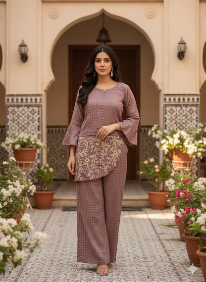 Mocha Bloom Co-ord Set - Pink – fitcheckethnicbymashurabasheer