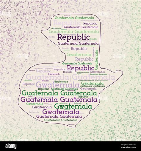 Guatemala shape with country names word cloud in multiple languages ...