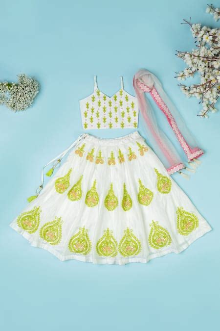 Buy Ivory Polyester, Net Embroidery, Tassels Hand Lehenga Set For Girls ...