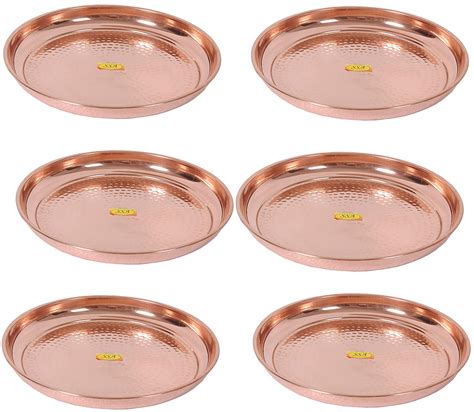 Handmade Pure Copper Plate Middle Sized Hammered Deisgned Thali Dish H ...