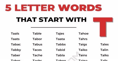 1000+ Useful 5 Letter Words Starting with T • 7ESL